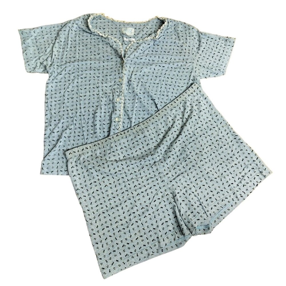 Womens Ashley Taylor Intimates Blue Pajama Set L Floral Pattern Casual PJs